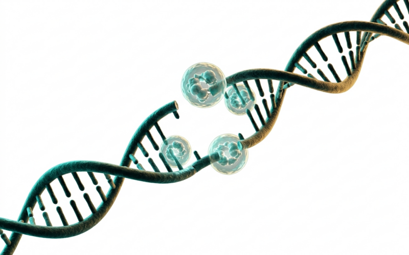DNA double helix mid-repair with PARP / Ku70/80 repair complex